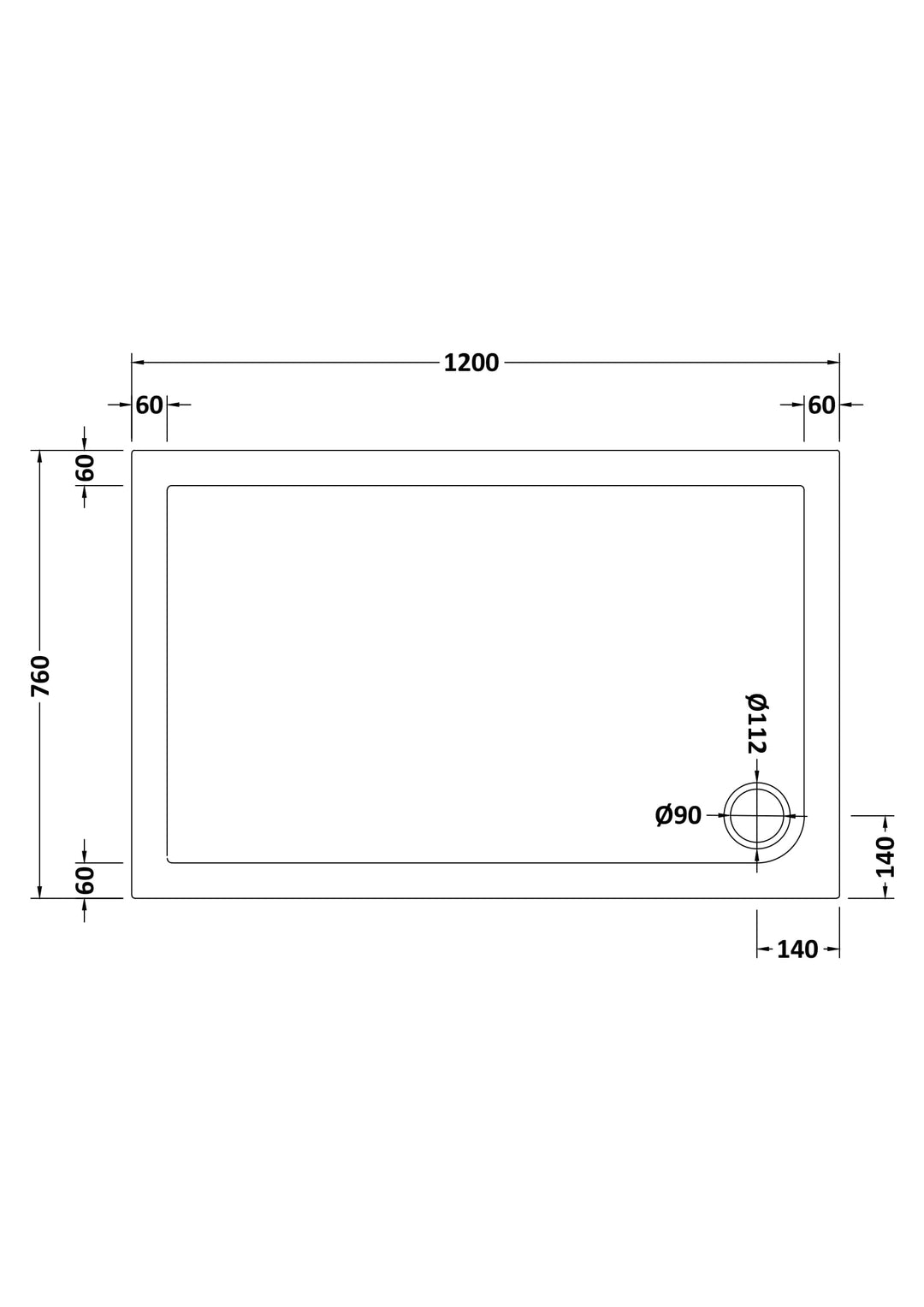 Vantage 40mm Rectangular Tray 1200x760