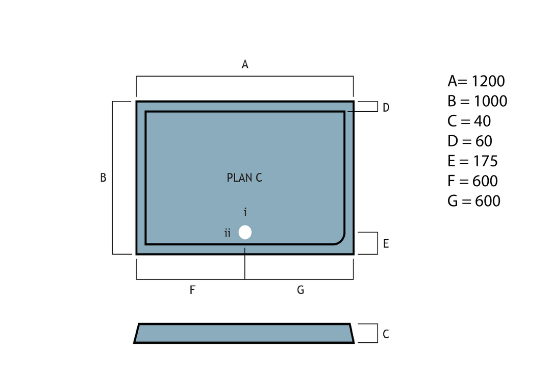 Vantage 40mm Rectangular Tray 1200x1000