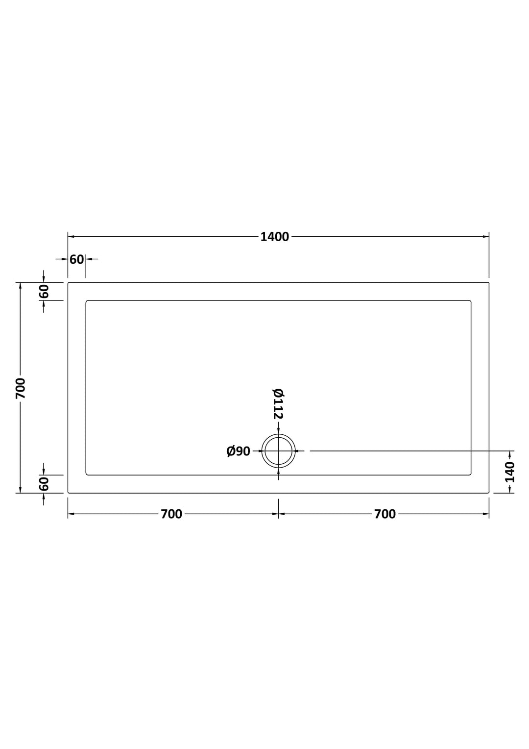 Vantage 40mm Rectangular Tray 1400x700
