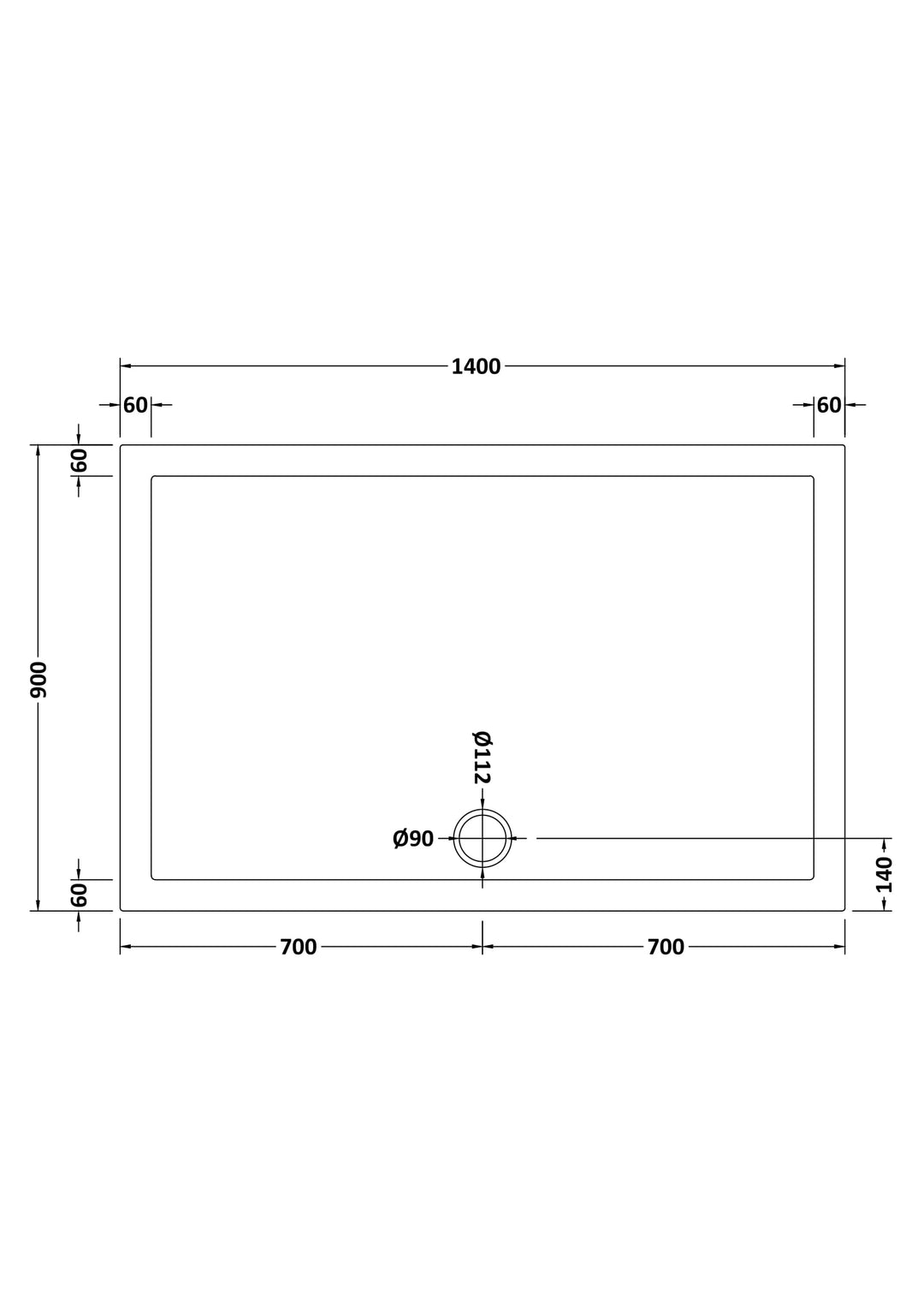Vantage 40mm Rectangular Tray 1400x900