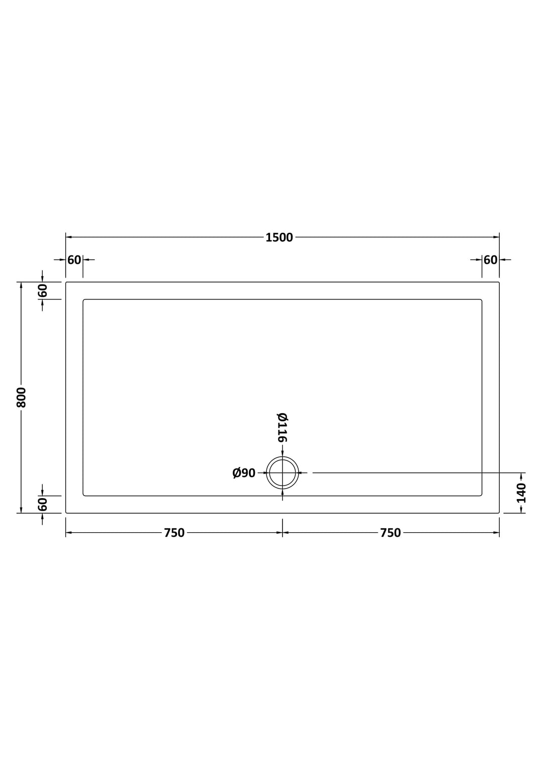 Vantage 40mm Rectangular Tray 1500x800