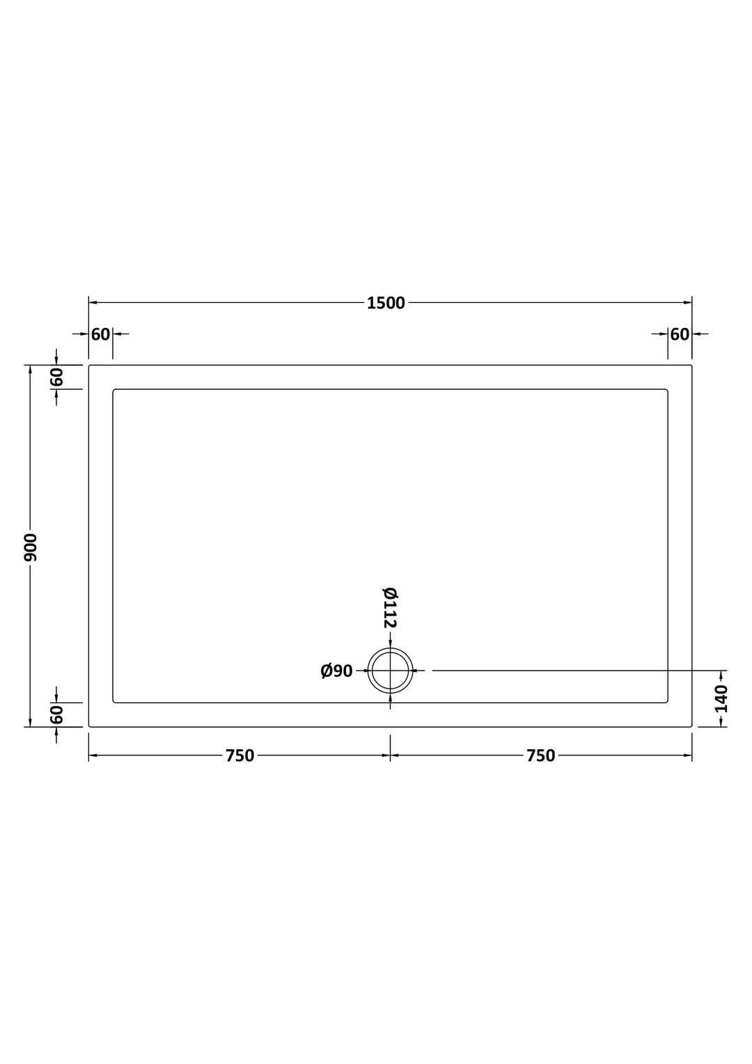 Vantage 40mm Rectangular Tray 1500x900