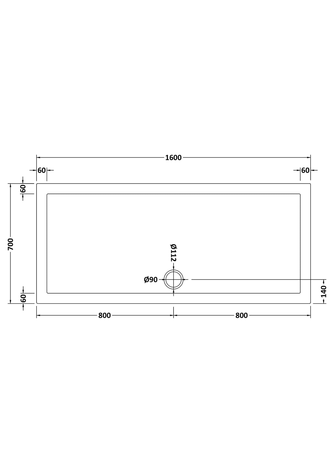 Vantage 40mm Rectangular Tray 1600x700