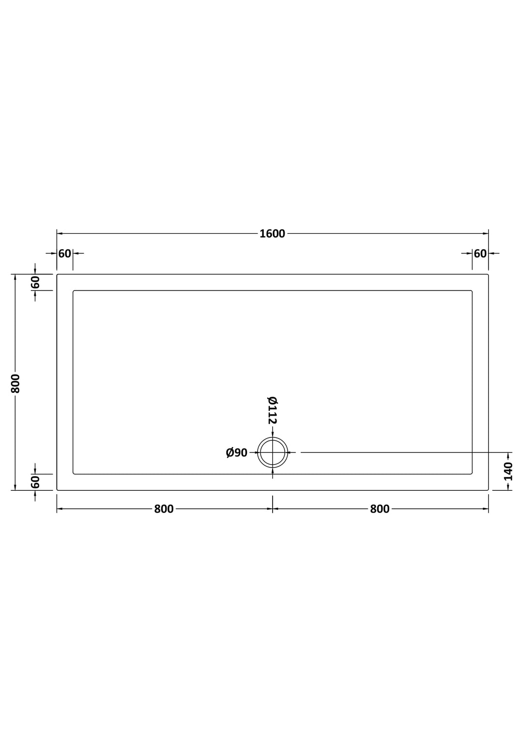 Vantage 40mm Rectangular Tray 1600x800