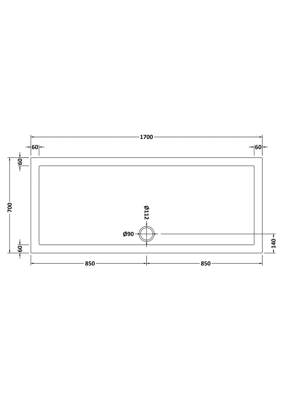 Vantage 40mm Rectangular Tray 1700x700