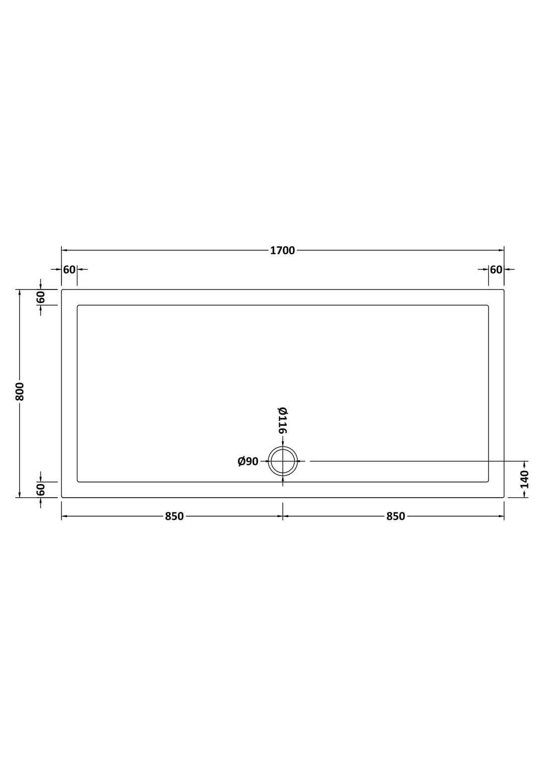 Vantage 40mm Rectangular Tray 1700x800