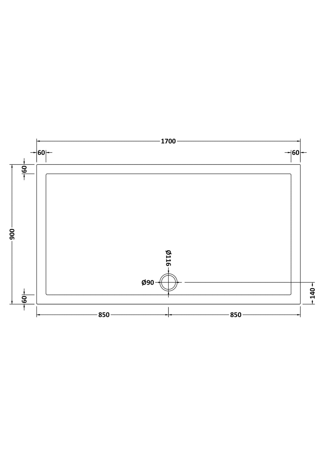 Vantage 40mm Rectangular Tray 1700x900
