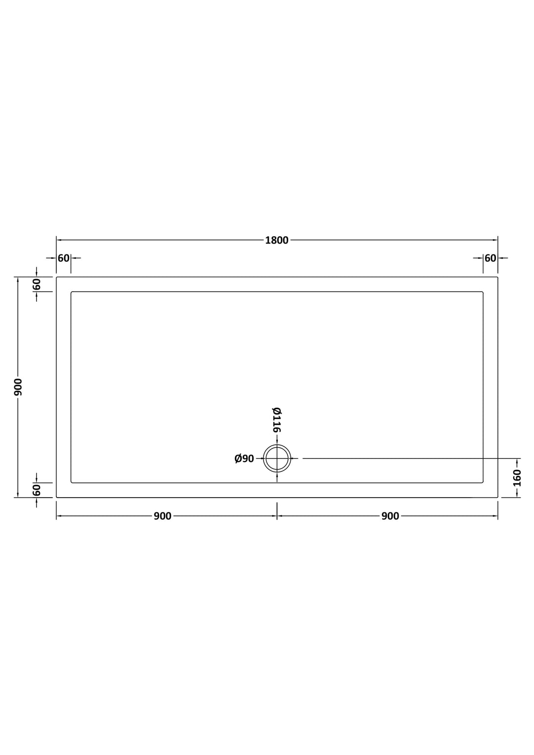 Vantage 40mm Rectangular Tray 1800x900