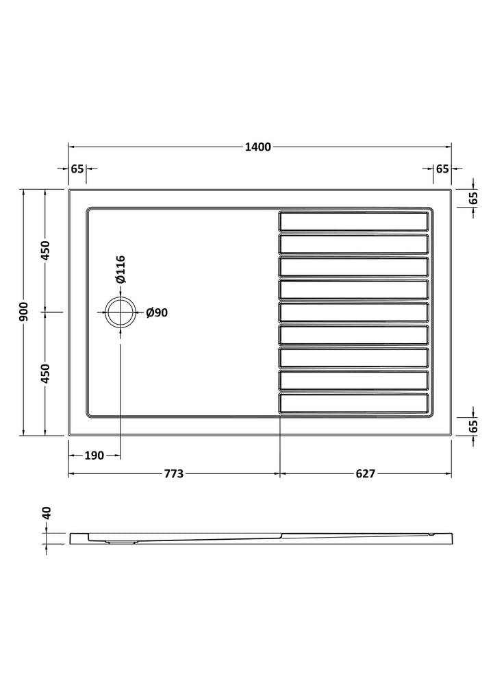 Vantage 40mm Walk In Tray 1400x900