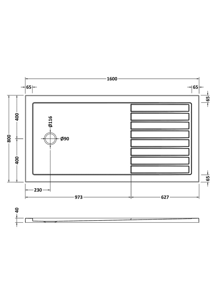 Vantage 40mm Walk In Tray 1600x800