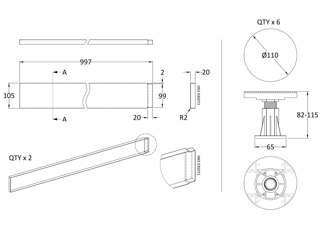Vantage Legs & Panel For 700-900 Square & Rectangle Trays