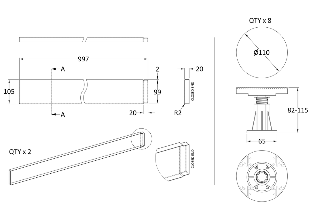 Vantage Legs & Panel For 1000 Square & Rectangle Trays