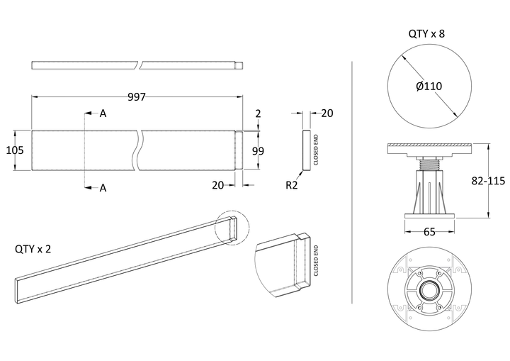 Vantage Legs & Panel For 1000 Square & Rectangle Trays