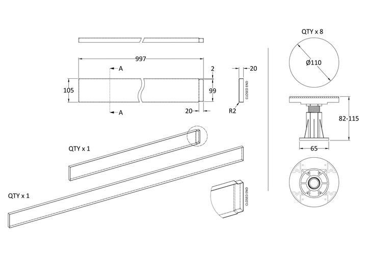 Vantage Legs & Panel For 1100-1200 Rectangle Trays
