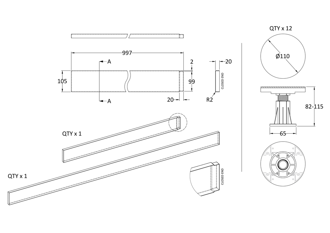 Vantage Legs & Panel For 1300-1800 Rectangle Trays