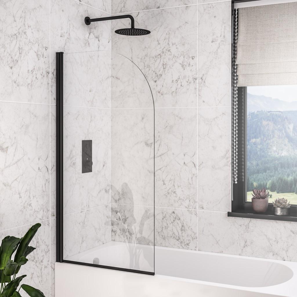6mm Matt Black Radius Bath Screen 800 x 1400