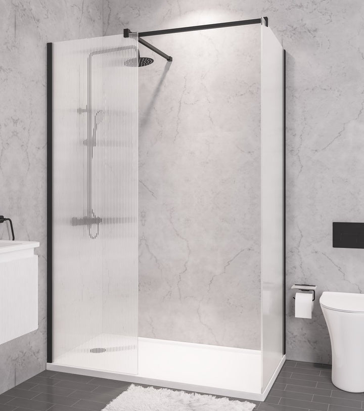 Vantage 2000 8mm Fluted Glass Walk In Wetroom Panel 1200 x 2000 Black