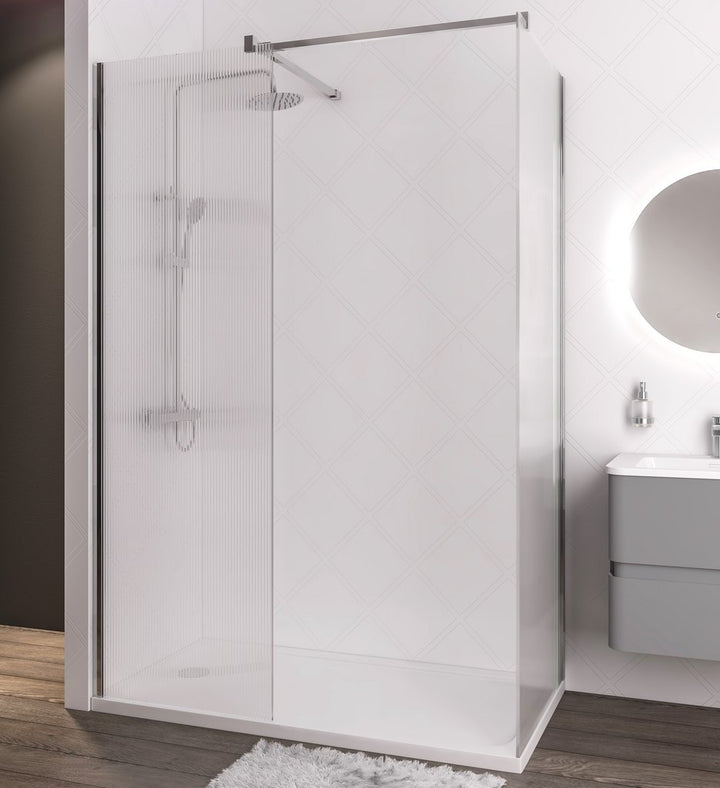 Vantage 2000 8mm Fluted Glass Walk In Wetroom Panel 1600 x 2000 Chrome