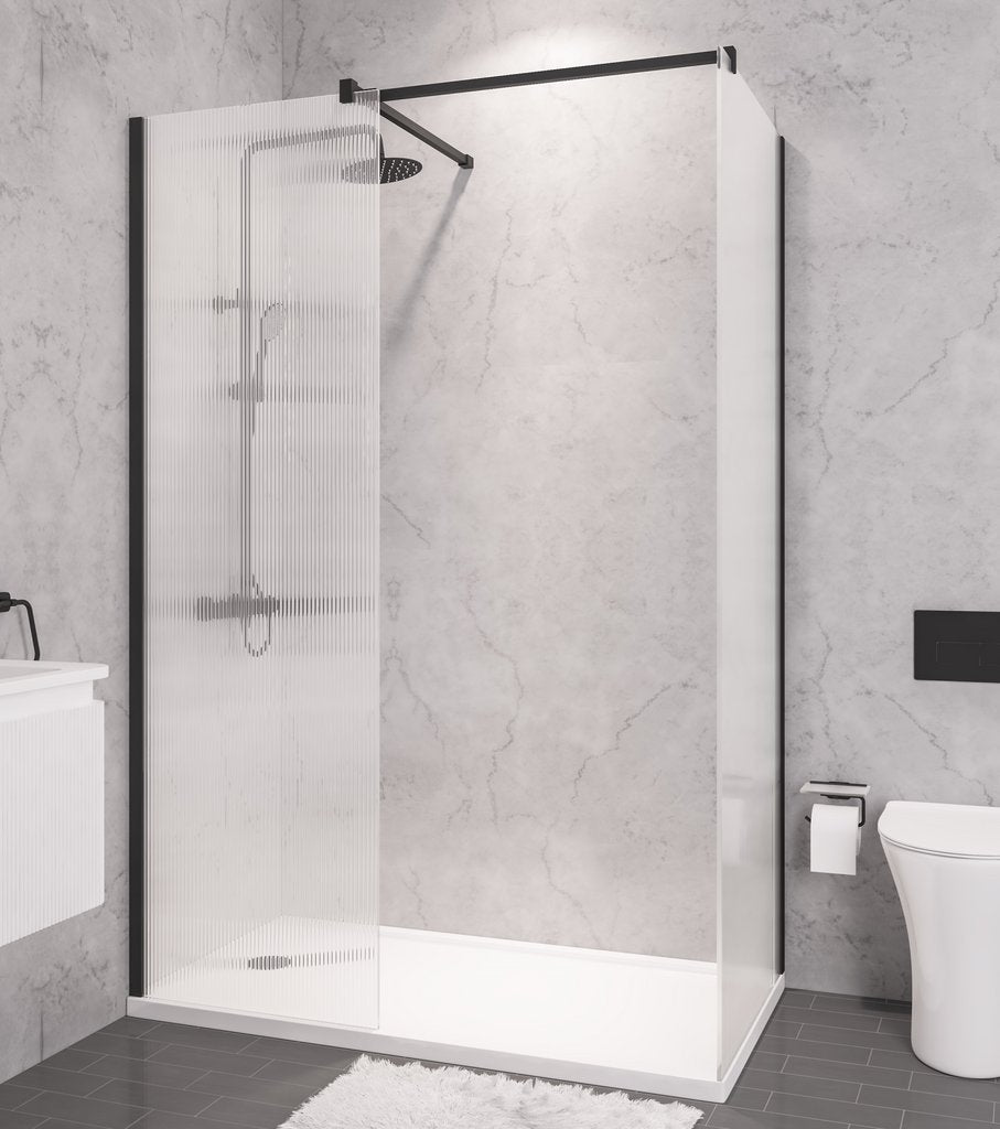Vantage 2000 8mm Fluted Glass Walk In Wetroom Panel 1600 x 2000 Black