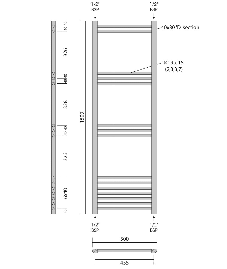 Warmbase LoCo Straight 500 x 1600mm Chrome Ladder Rail