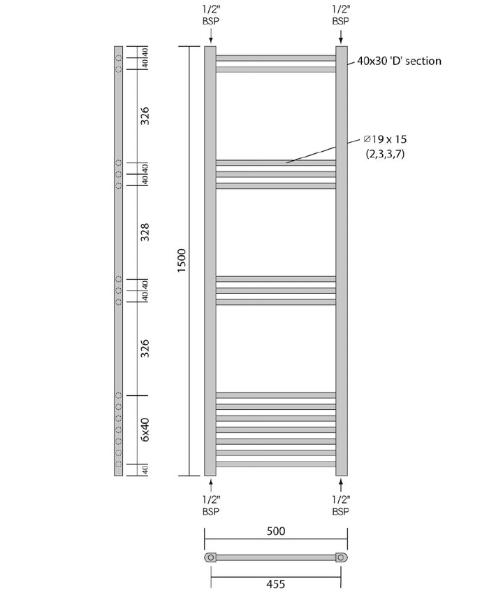 Warmbase LoCo Straight 500 x 1600mm Chrome Ladder Rail