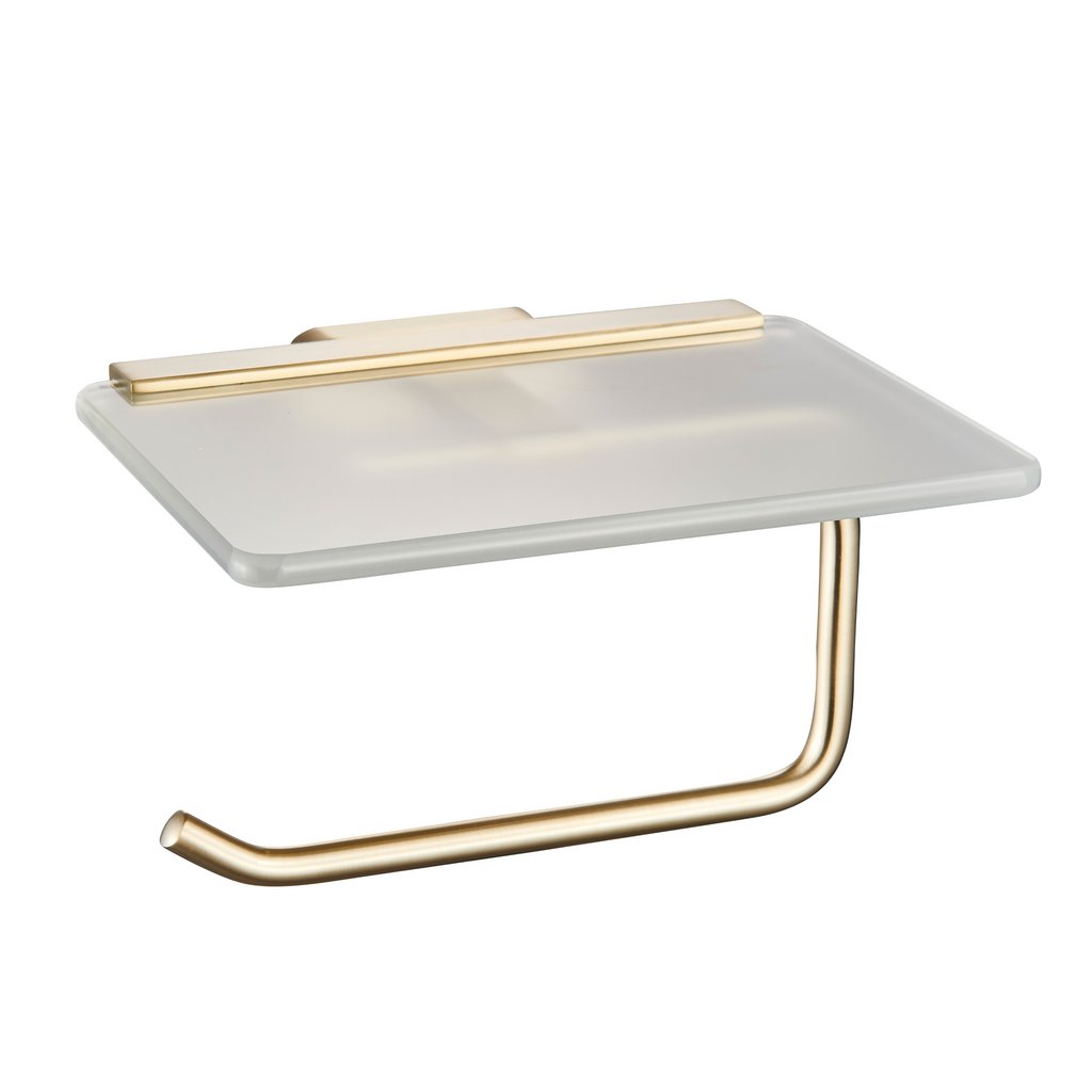 Asti Toilet Roll Holder with Glass Shelf Brushed Brass- 52.444
