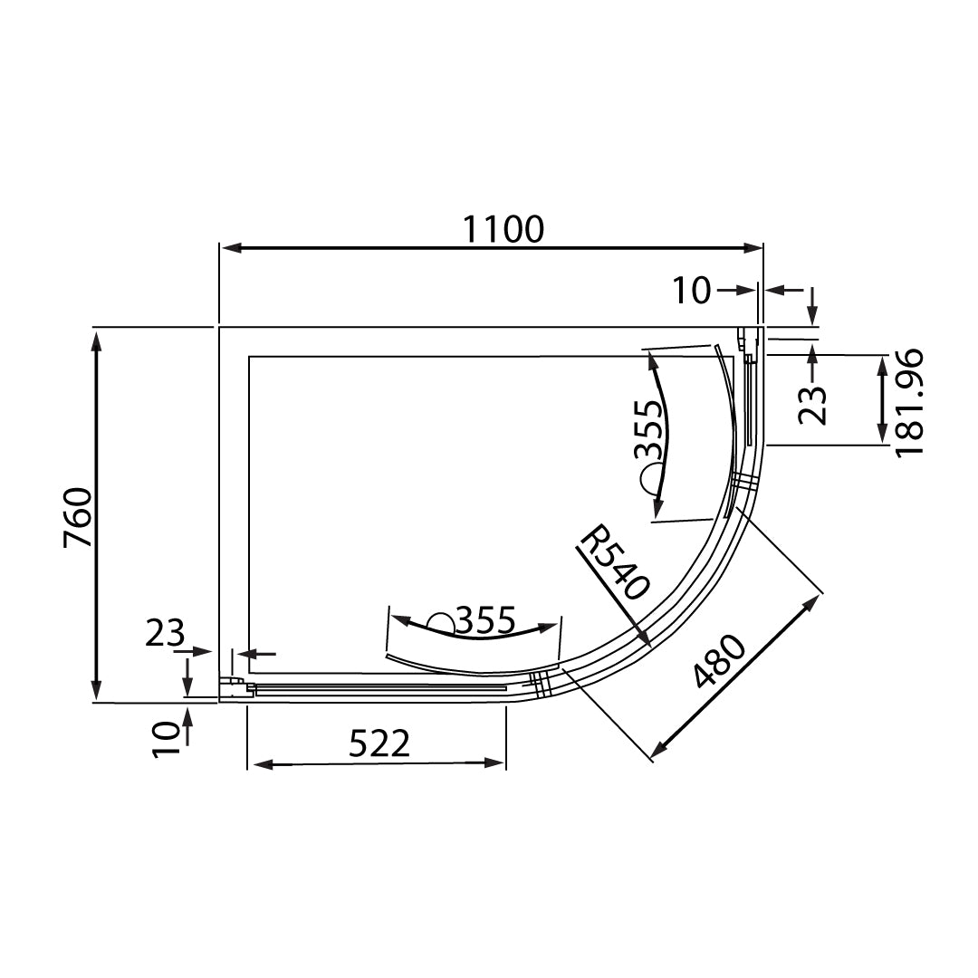 Volente Offset Quadrant Shower Enclosure 1100 x 760