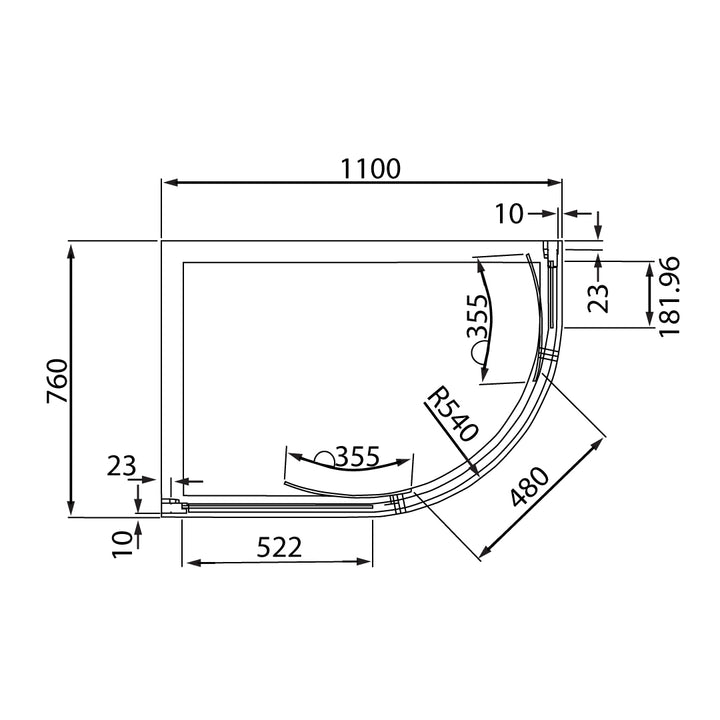 Volente Offset Quadrant Shower Enclosure 1100 x 760