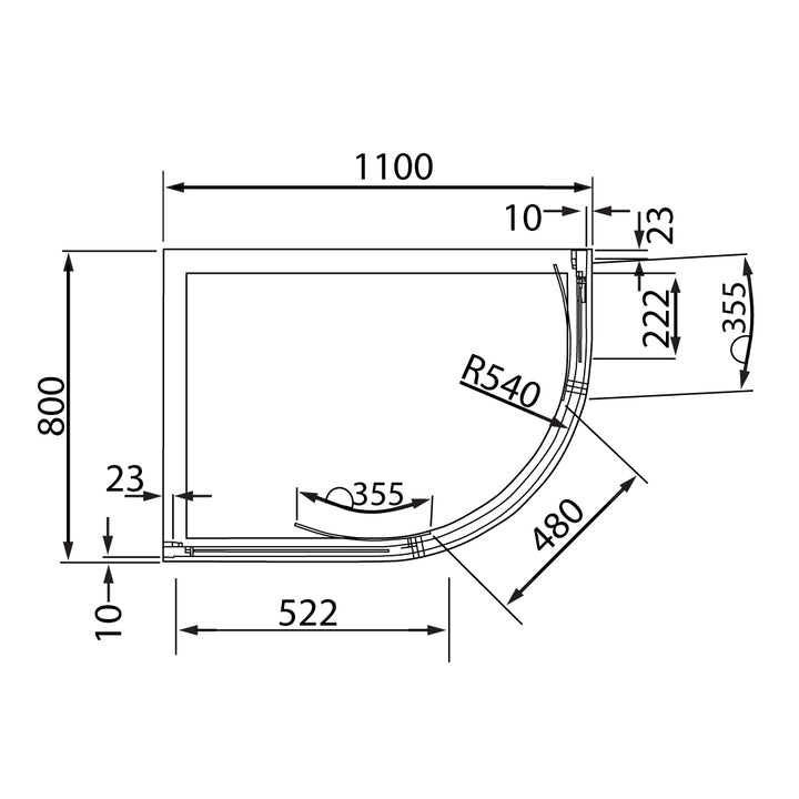 Volente Offset Quadrant Shower Enclosure 1100 x 800