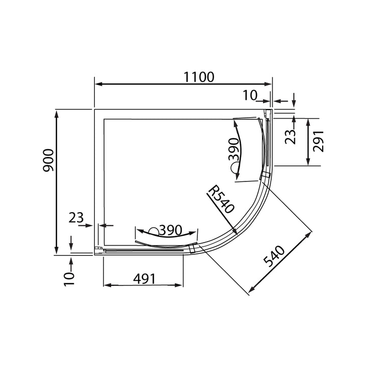 Volente Offset Quadrant Shower Enclosure 1100 x 900