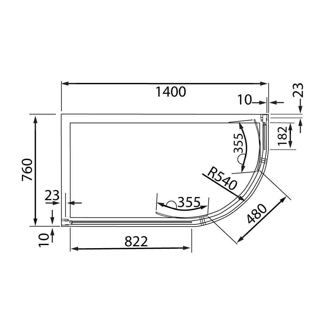 Volente Offset Quadrant Shower Enclosure 1400 x 760