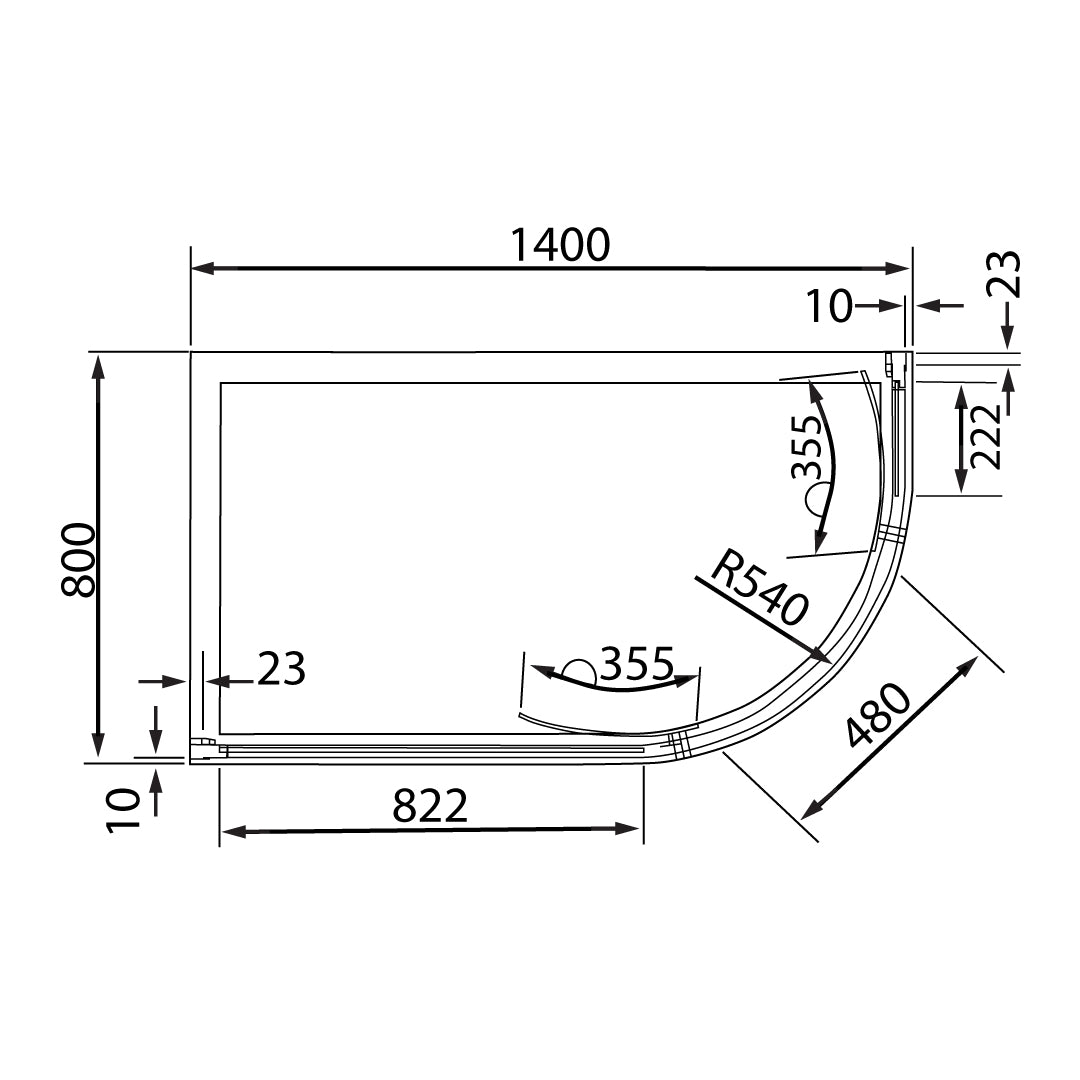 Volente Offset Quadrant Shower Enclosure 1400 x 800