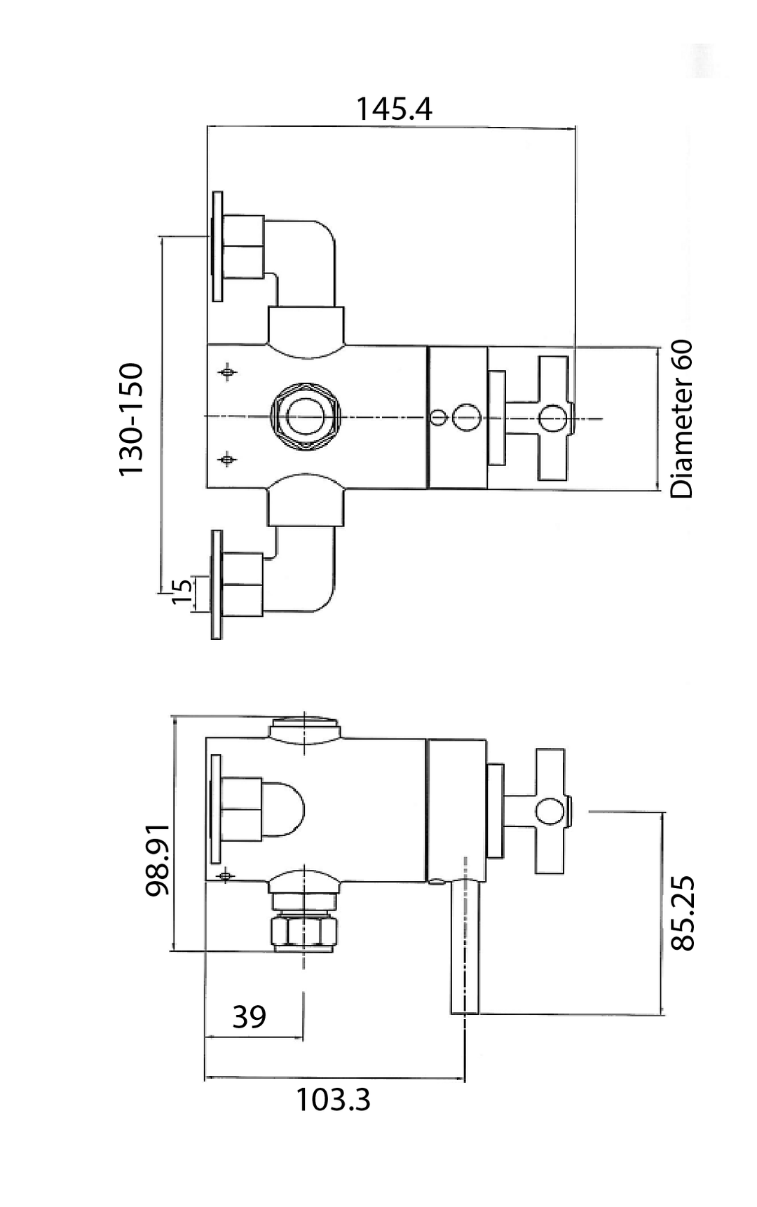 Thermostatic Crosshead Exposed Shower Valve