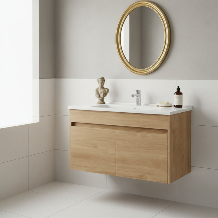 VitrA S50+ 100 cm with Doors Unit & Washbasin Golden Oak