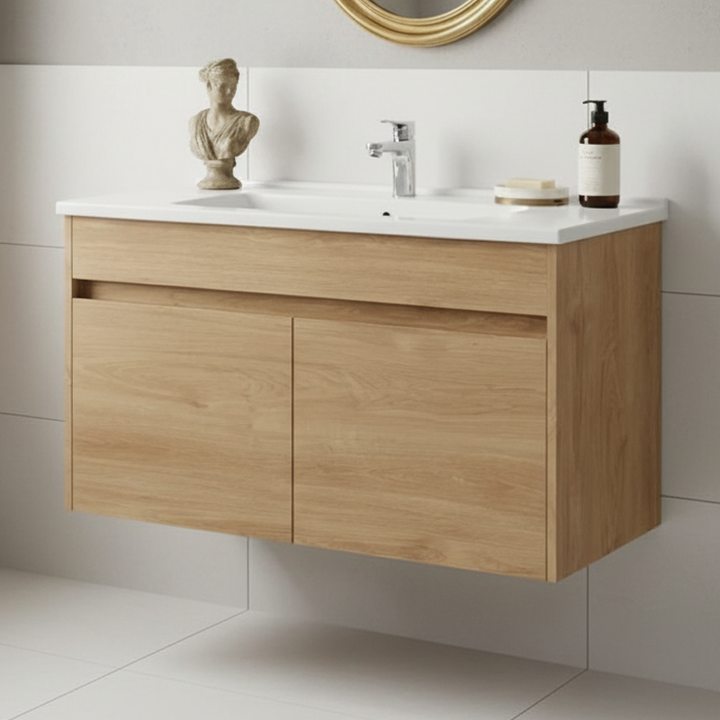 VitrA S50+ 100 cm with Doors Unit & Washbasin Golden Oak
