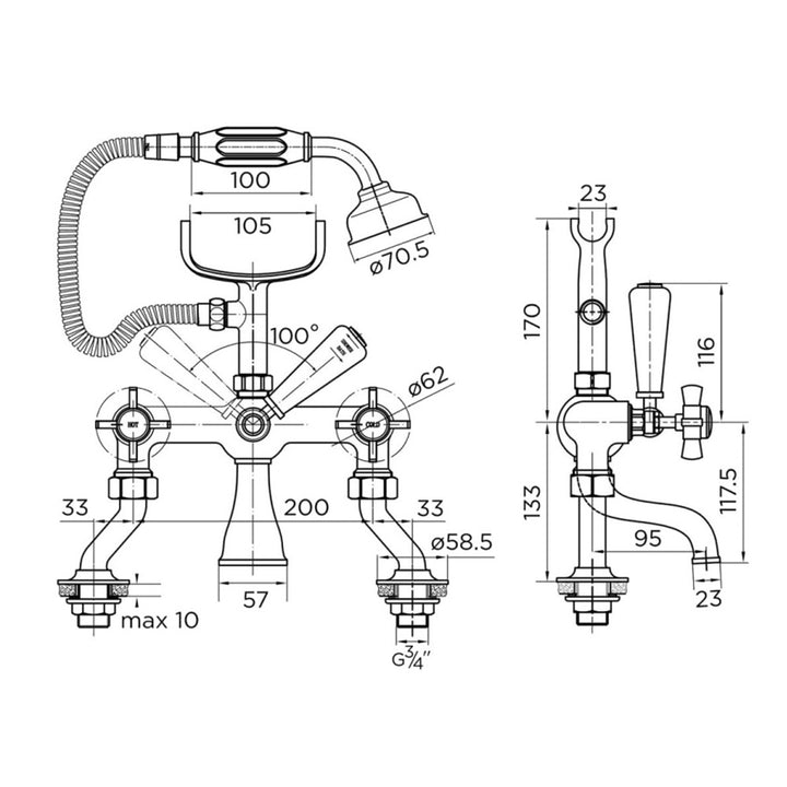 Aquadart 9135 Bayswater Cranked Bath Shower Mixer