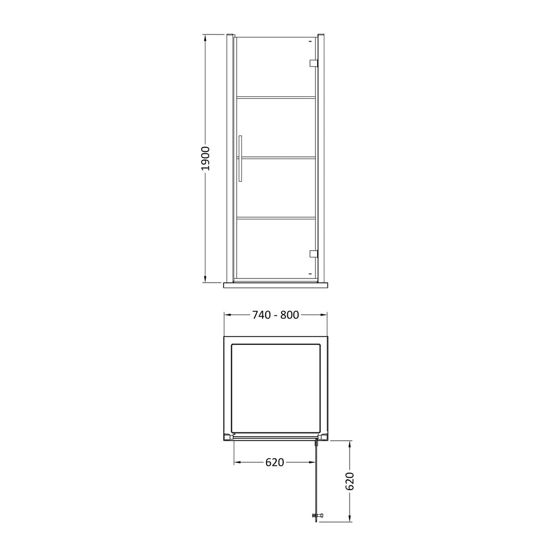 Matrix Hinged Shower Door 800mm - Matt Black