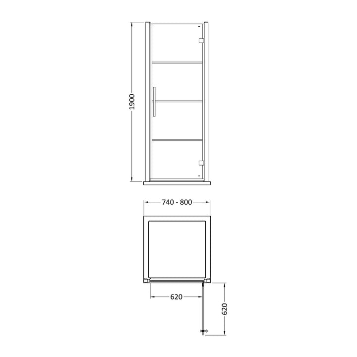 Matrix Hinged Shower Door 800mm - Matt Black