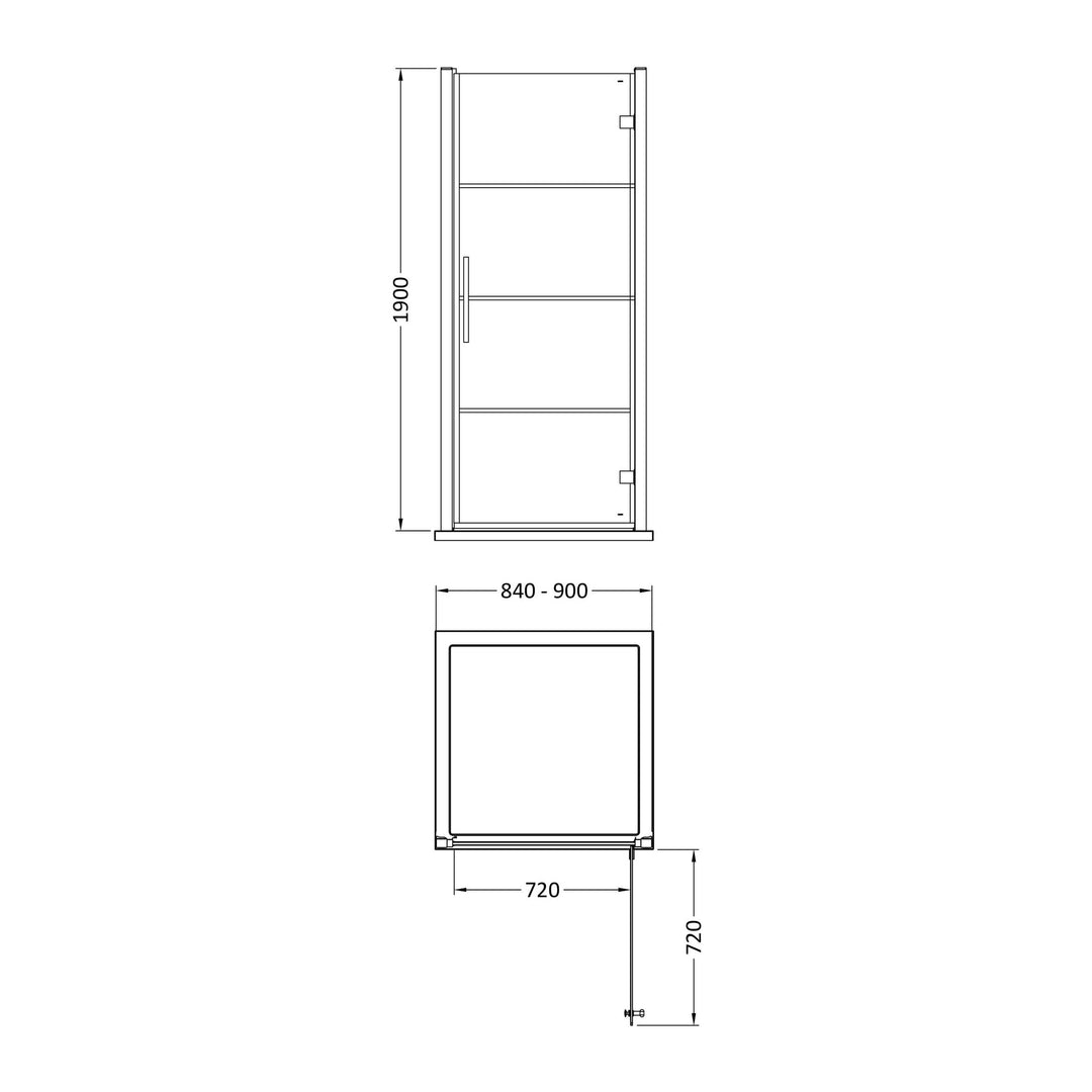 Matrix Hinged Shower Door 900mm - Matt Black