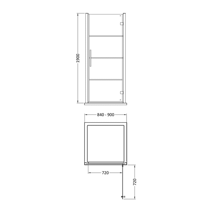Matrix Hinged Shower Door 900mm - Matt Black