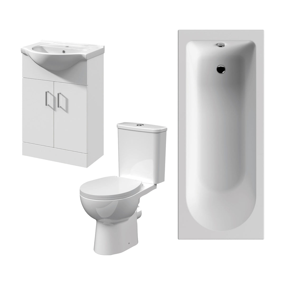 Voda Suites 1700 x 700mm Single Ended Bath with 550mm Vanity & WC (Round)