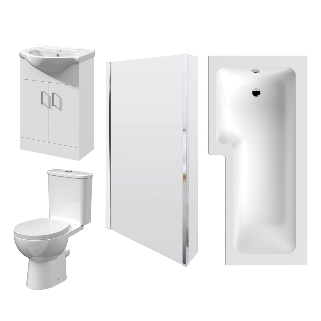 Voda Suites 1700 x 850mm Left Hand Square Shower Bath with 550mm Vanity & WC