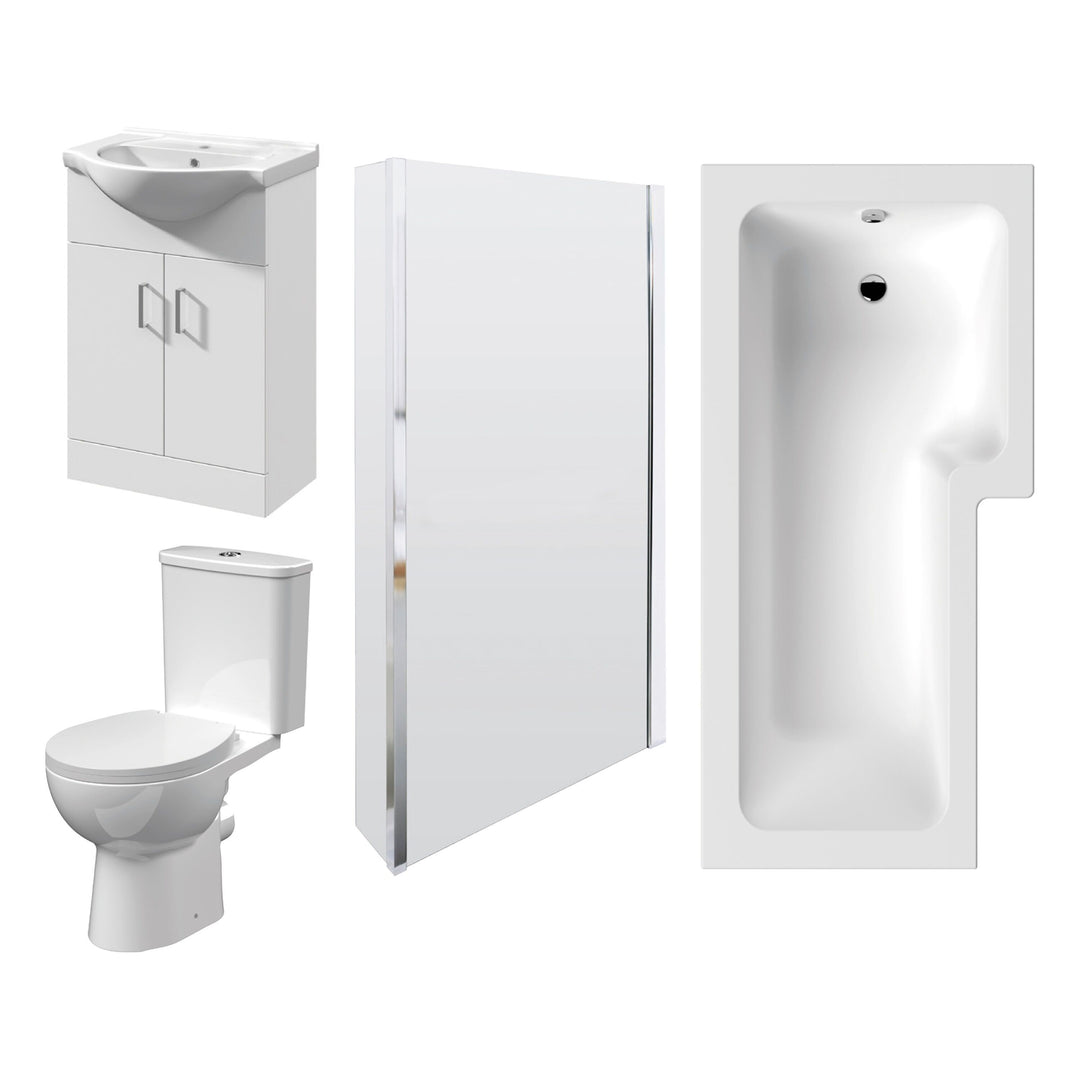 Voda Suites 1700 x 850mm Right Hand Square Shower Bath with 550mm Vanity & WC