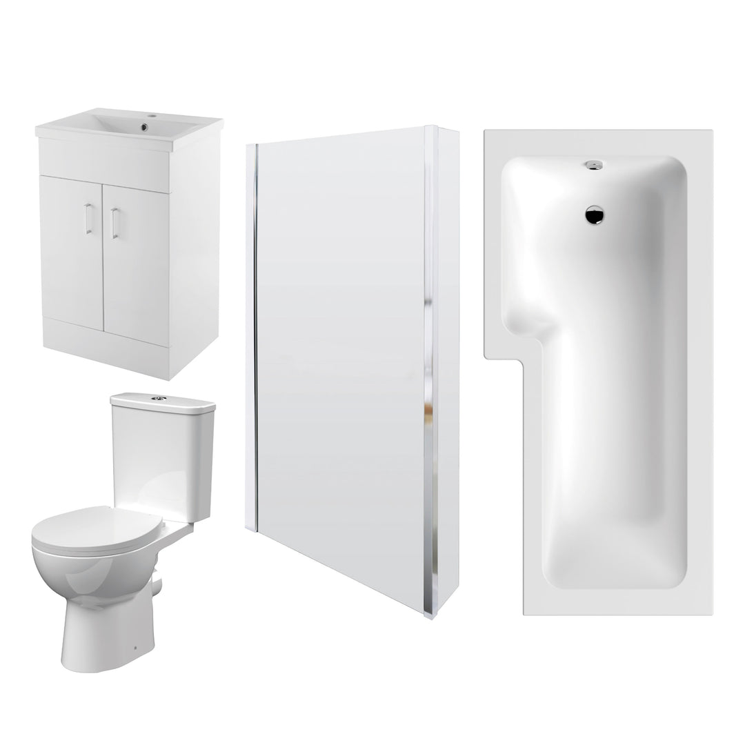Voda Suites 1700 x 850mm Left Hand Square Shower Bath with 500mm Vanity & WC