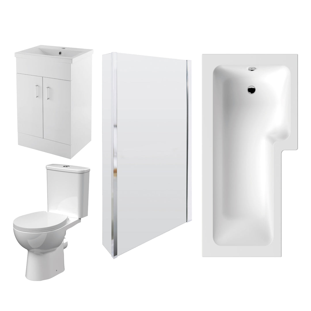 Voda Suites 1700 x 850mm Right Hand Square Shower Bath with 500mm Vanity & WC