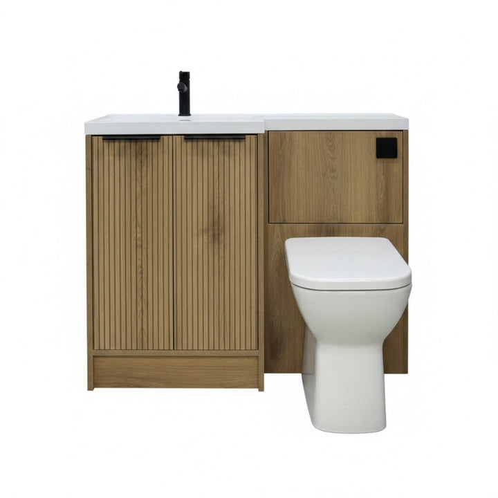 Voda Linea Combination Vanity Unit & WC Pack with L-Shaped Basin - Left Hand - Black - Drift Oak