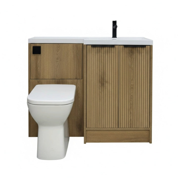 Voda Linea Combination Vanity Unit & WC Pack with L-Shaped Basin - Right Hand - Black - Drift Oak