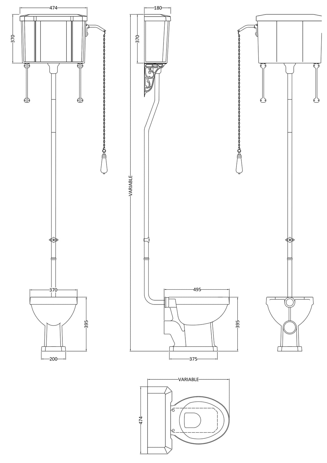 Windermere High Level WC and Flush Pipe