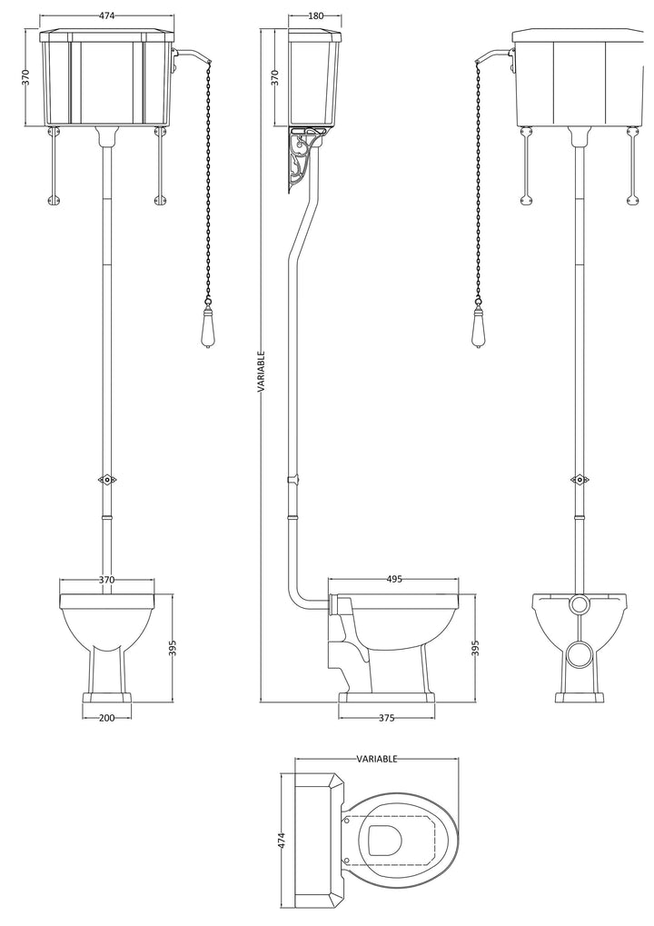 Windermere High Level WC and Flush Pipe