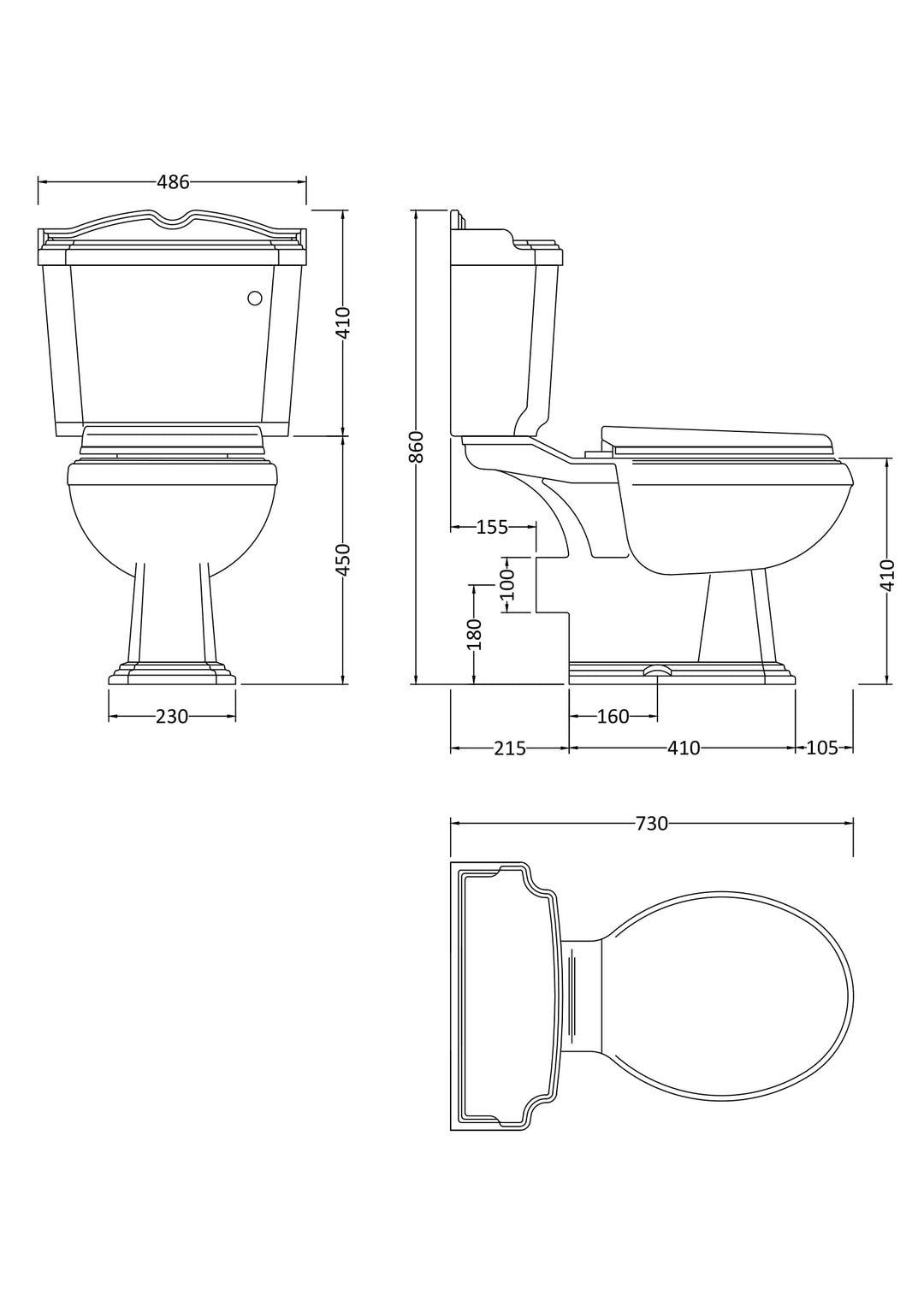 Thirlmere Close Coupled Traditional Toilet With Lever Handle